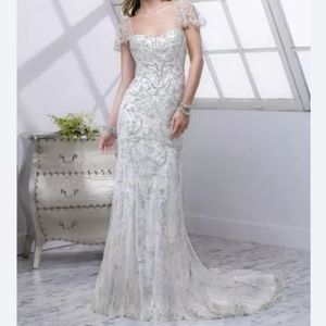 Sottero and midgley lola beaded flutter sleeve sweetheart neckline wedding dress